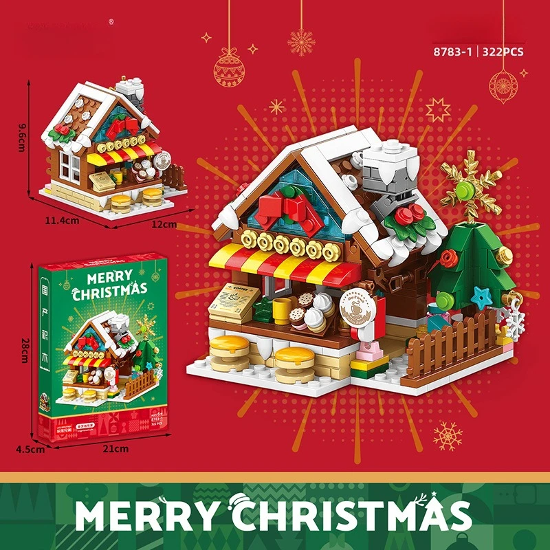 Blocs de construction MOC série de noël, Train/maison/glisser/père noël/pomme/arbre, jouets assemblés, modèle de briques, cadeaux de vacances pour enfants