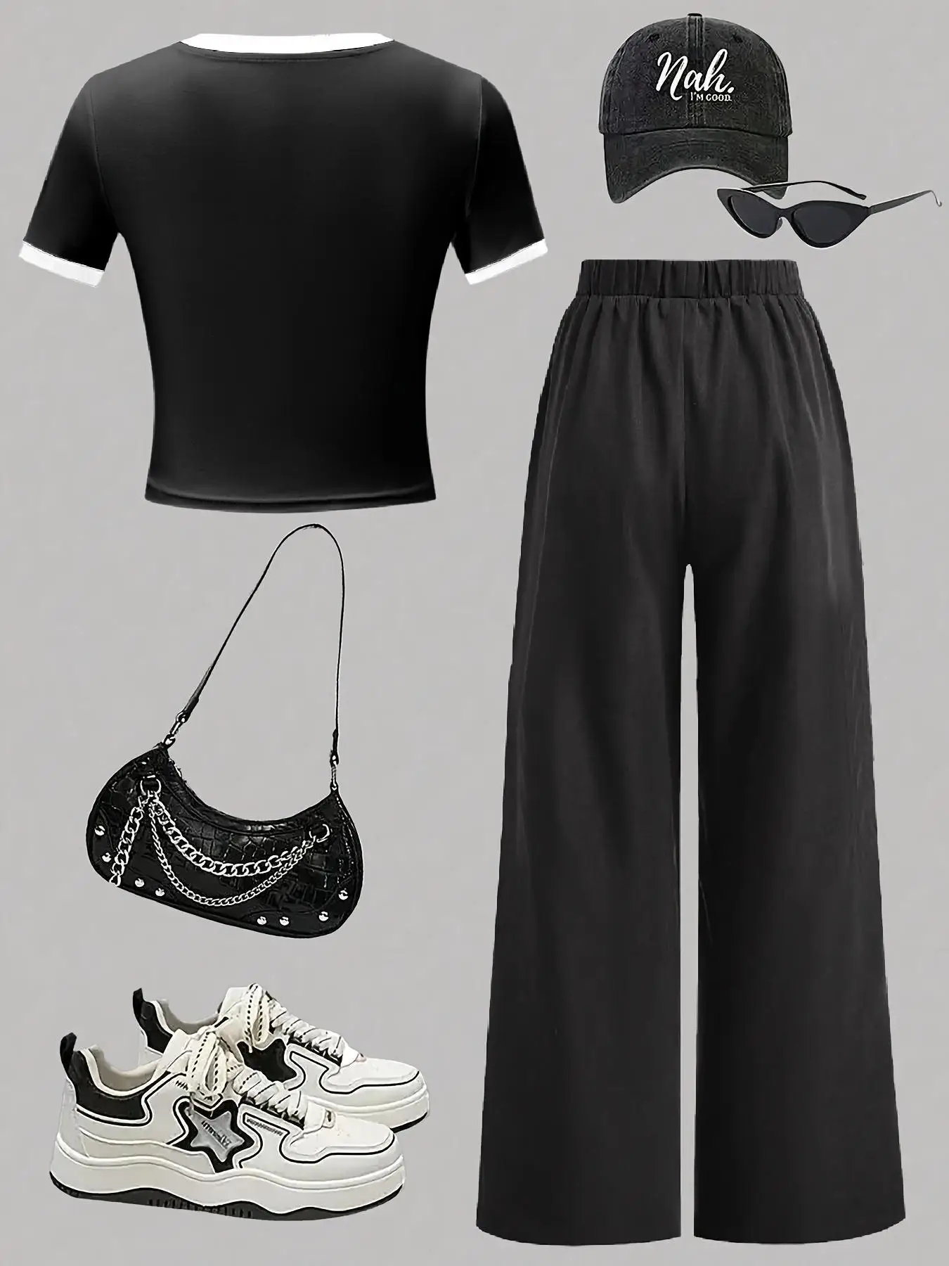 Girls' Summer and Autumn Casual Outfit: Black Short-Sleeve T-Shirt + Wide-Leg Pants Two-Piece Set with English Letter Print, Cool and Stylish Set Suitable for Girls Aged 8-12, Fashionable and Versatile Clothing
