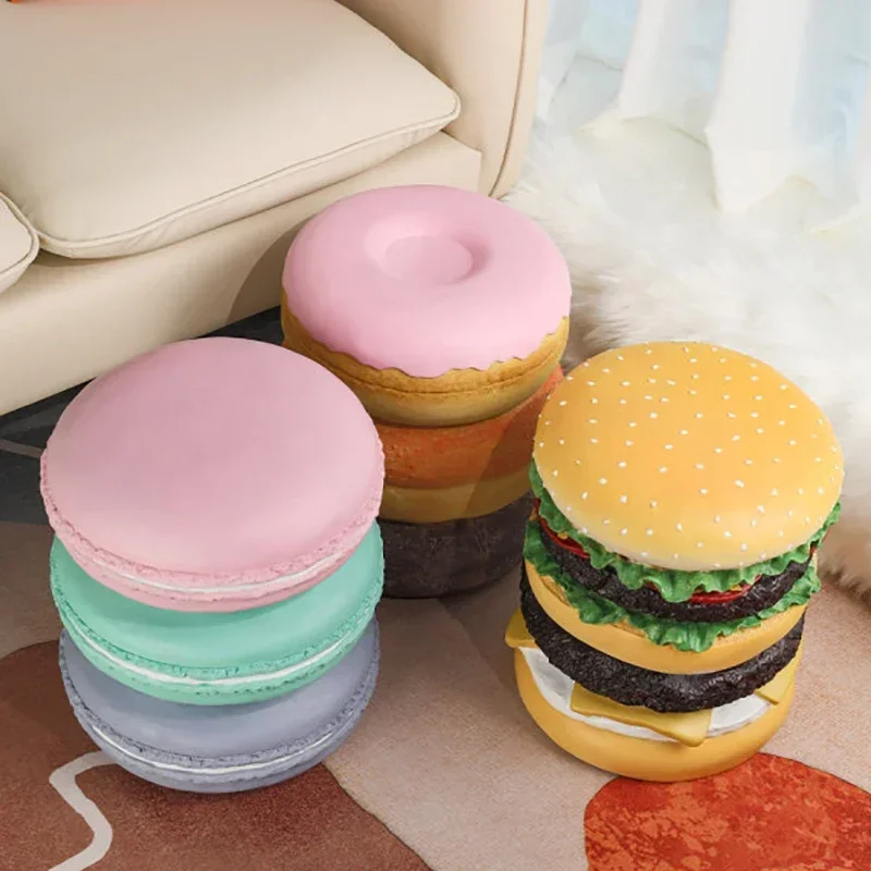 Taburete creativo de hamburguesa para porche, taburete para zapatos, taburete para sala de estar, taburete de aprendizaje para niños, decoración suave para el hogar, compras