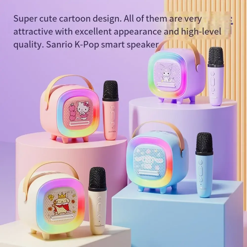 

2025 New Sanrio Hello Kitty Bluetooth Speaker Cute Kuromi Colorful Aura Light Mini Portable Wireless Children's Smart Speaker