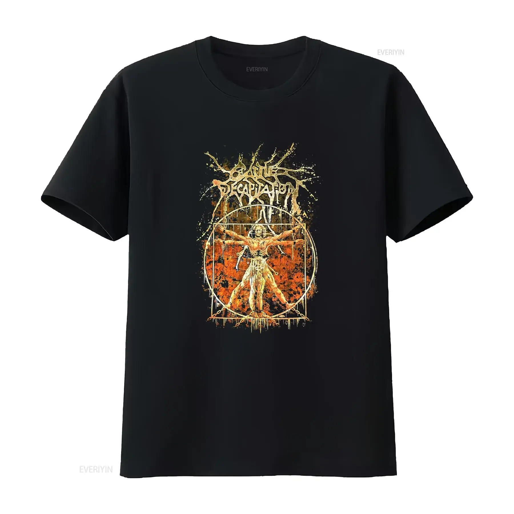 Men's Cattle Decapitation Vitruvian T Shirt Large Black Heavy Metal Band Art Print vintage Washed designer clothes Soft Unisex