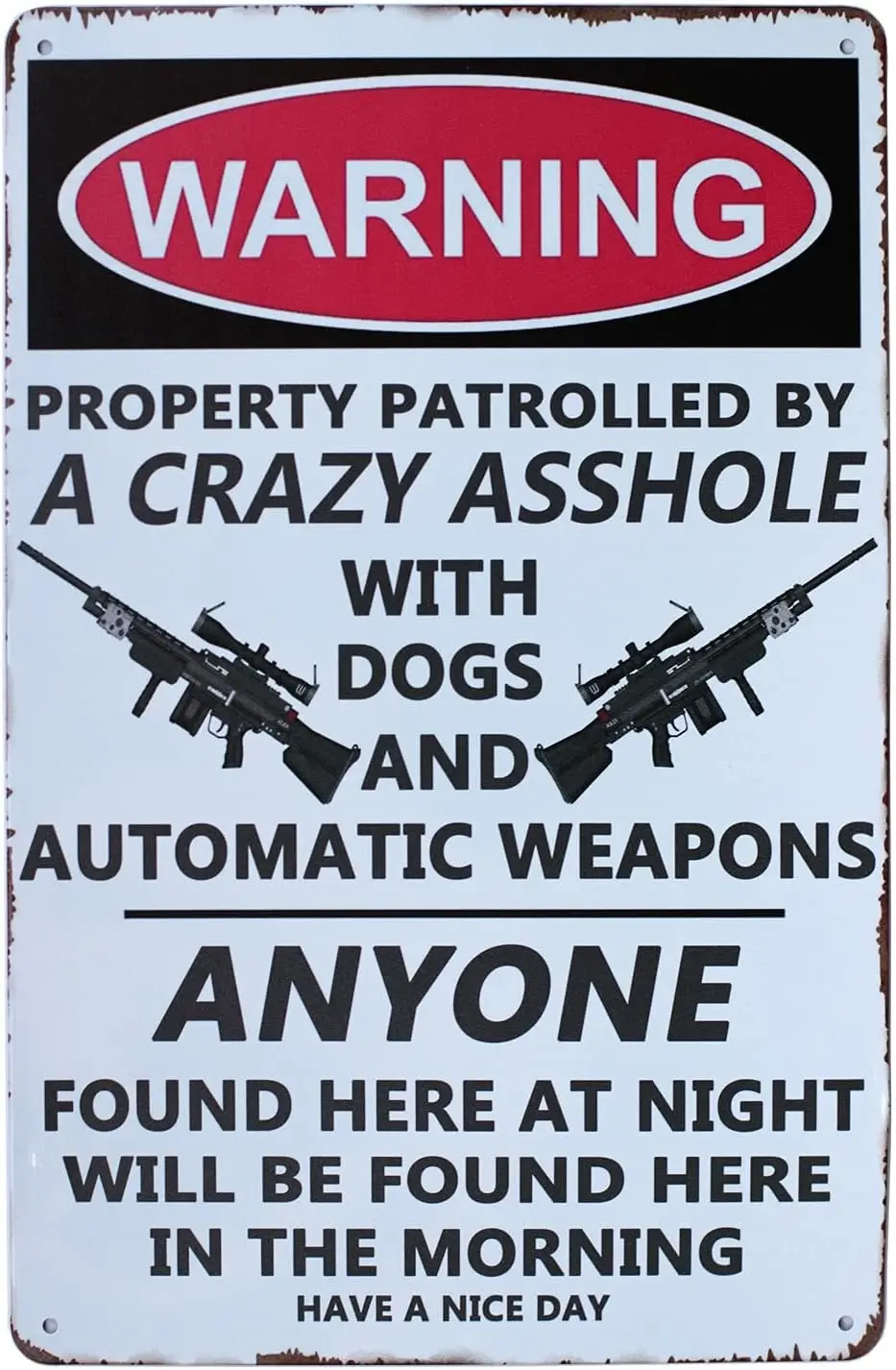 SUMIK Warning Property Patrolled by A Crazy Ass, Funny Metal Tin Sign, Vintage Plaque Home Wall Decor--Tin Sign