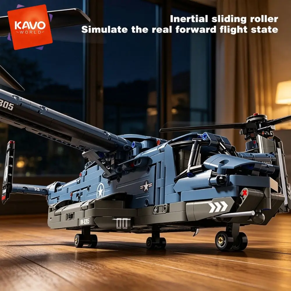 KAVOWORLD 1486PCS V-22 Osprey Tiltrotor Aircraft Building Blocks Set Simulation Military Helicopter Model Kit Collectible Airplane Bricks Construction Set, 360° Rotating Propellers Sliding Cockpit Movable Landing Gear Military Fans Christmas Birthday Gift gallery 4
