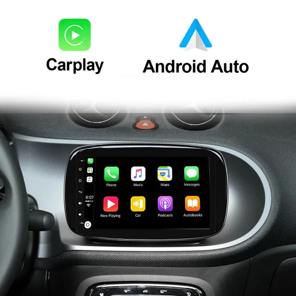 Leitor multimídia Android 13 Car Radio, Autoradio, Tela QLED, Carplay, 2Din, DVD, Mercedes Smart 453, Fortwo, 2014-2020