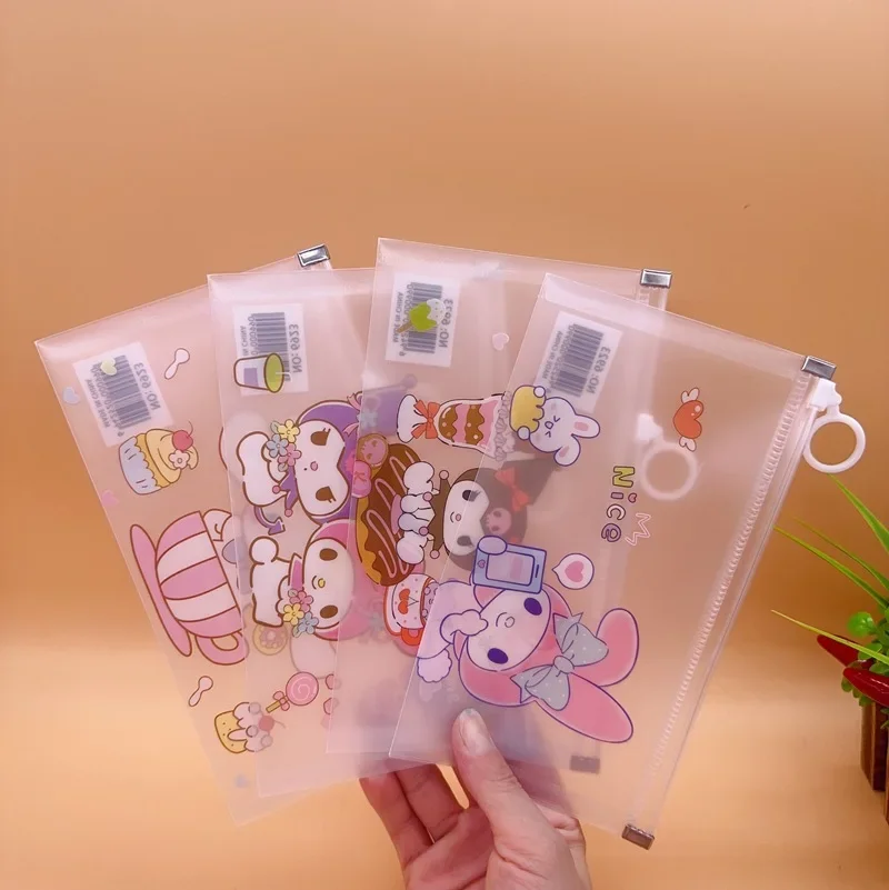 

12pcs Sanrio Kuromi A6 File Bag Transparent Large-capacity Snaptest Paper Storage Bag Information Bag Student Stationery