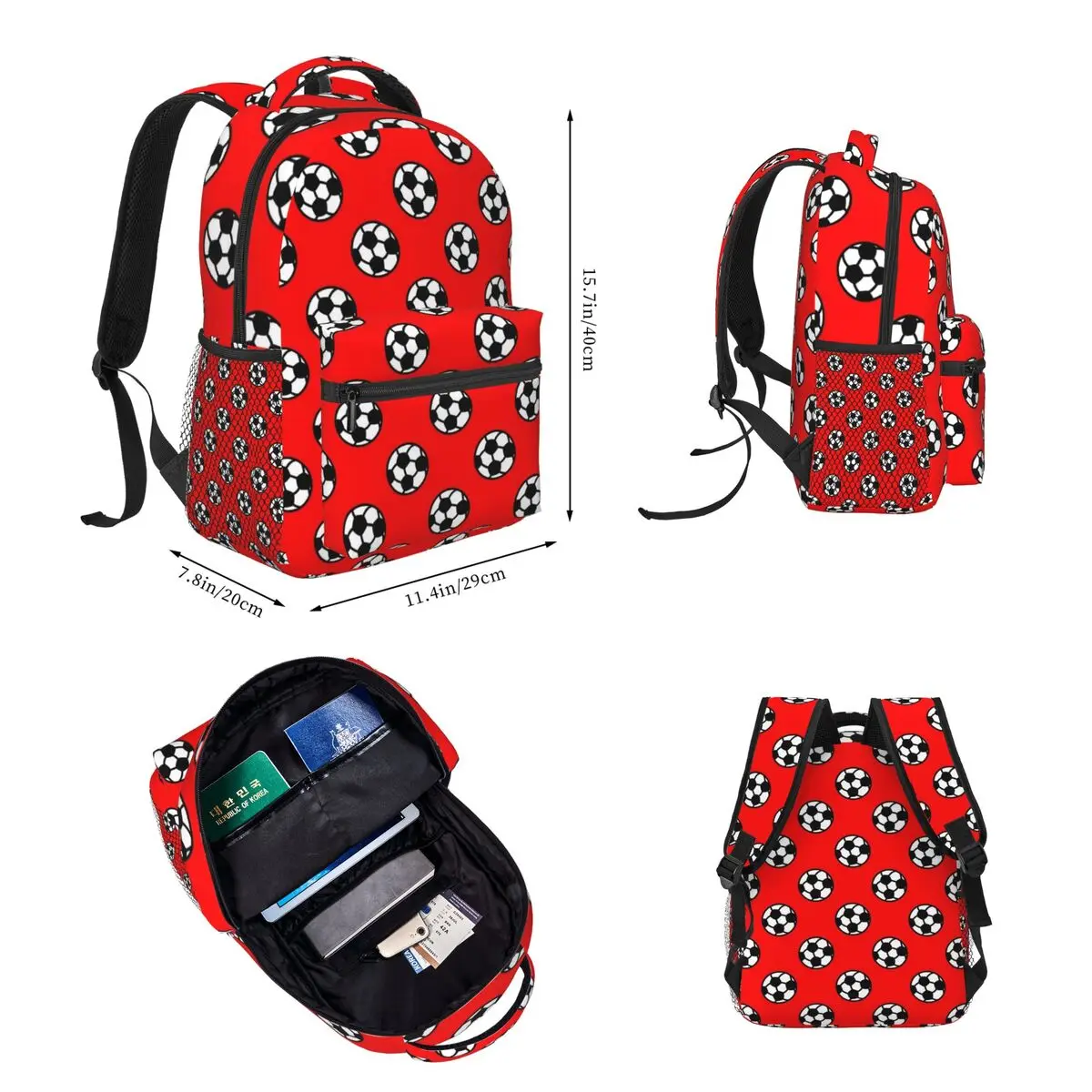 Soccer Ball With Red Background Pattern Backpacks Boys Bookbag Children School Bags Rucksack Lunch Bag Pen Bag Three-Piece Set