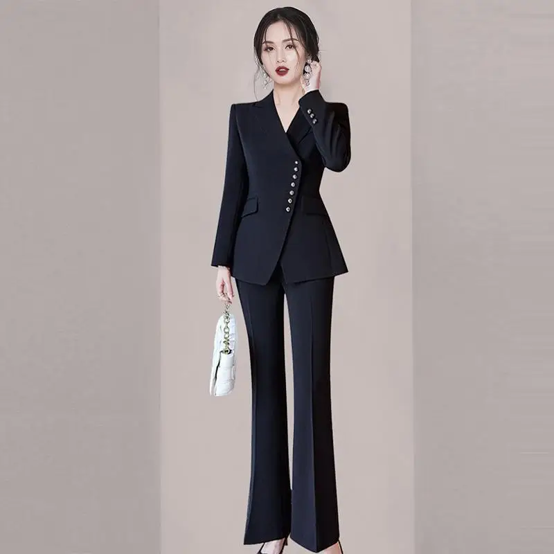 

Black Suit 2023 Autumn New Style Temperament Light Luxury Senior Professional Formal Two 2 Piece Set For Elegant Pantsuits