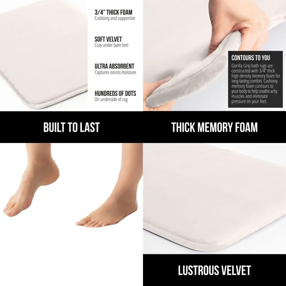 

Luxurious Memory Foam Bath Mat, Plush Velvet Absorbent, Non-Slip Dots, Washable, Cream 48x24 Rug for Shower & Tub