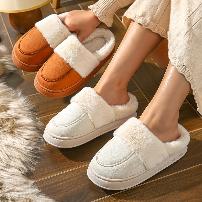 2024 New Winter Trend Concise Indoor Mule Warm Cosy Non-slip Plush Slippers For Women Closed-toe Slides Ladies Home Cotton Shoes