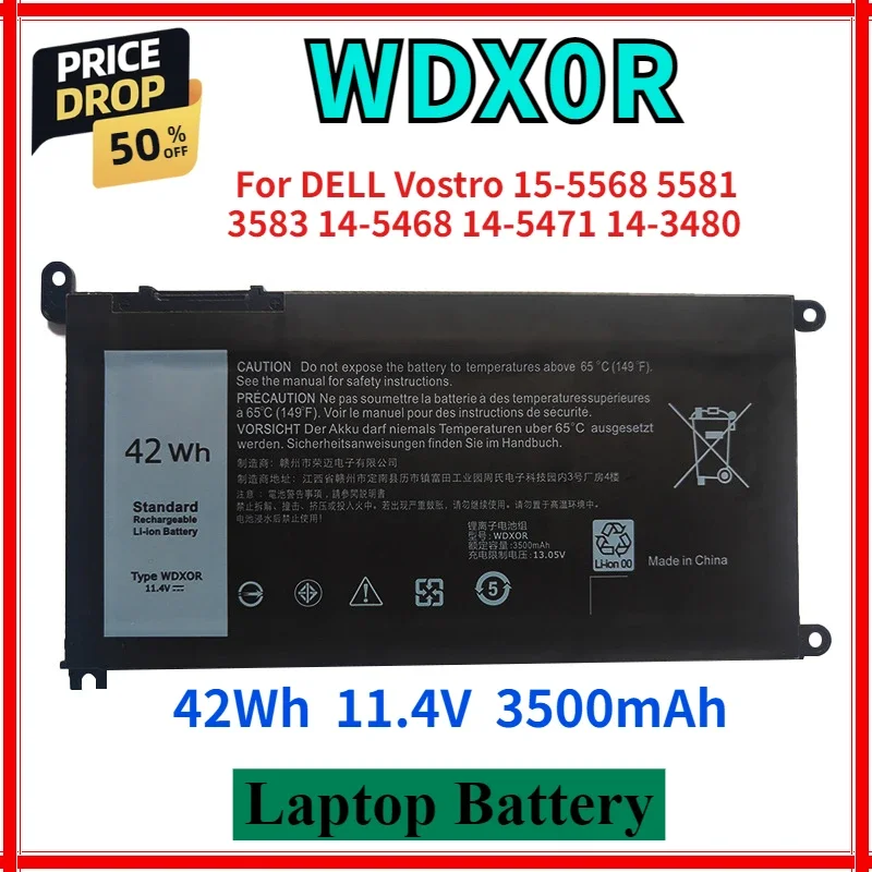 3500mAh WDX0R Laptop Battery For DELL Vostro 15-5568 5581 3583 14-5468 14-5471 14-3480 Inspiron 13 15 5000/7000 Series Batteries