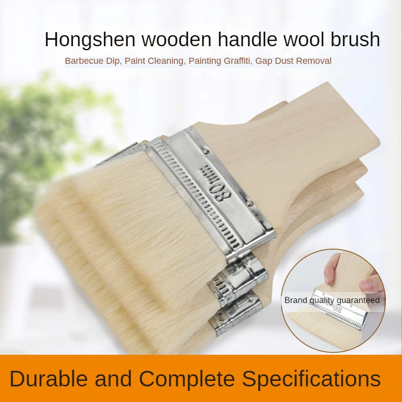 

5PCS Wooden Handle Wool Brush Wall Watercolor Acrylic Oil Painting Brush Home Crevice Cleaning Brush Latex Paint Painting Tools