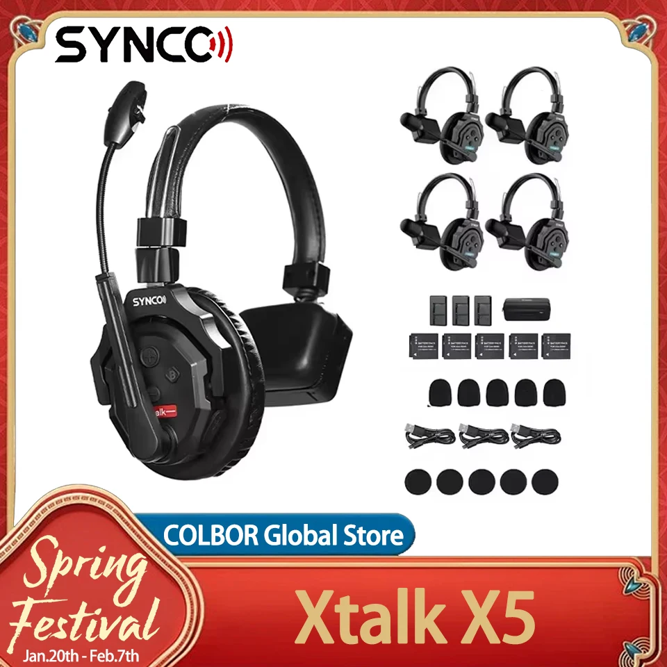 SYNCO Xtalk X5 2.4G Wireless Intercom System Full-Duplex Single-Ear Noise Remote Headset for Filmmaking Live Broadcast Televisio