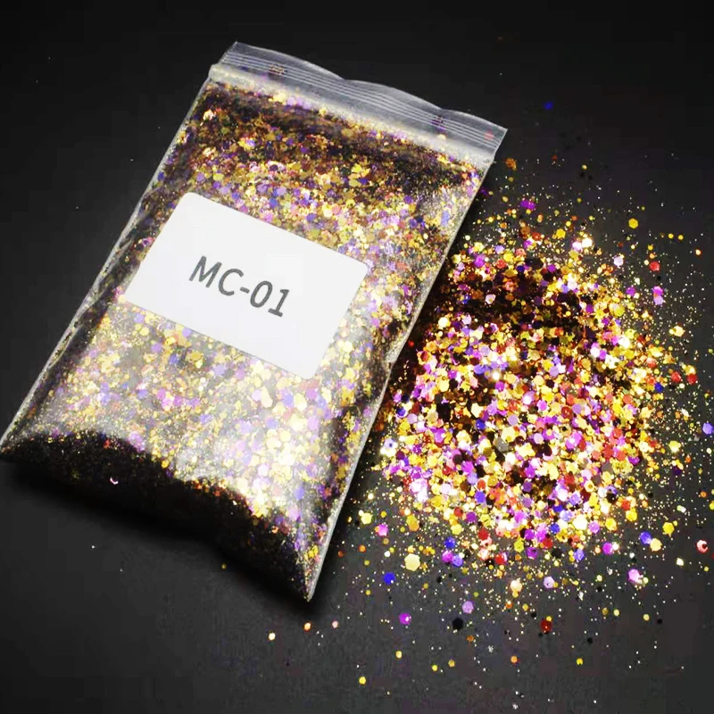 

50g/bag Holographic Mixed Hexagon Shape Chunky Nail Glitter Chunky Sequins Laser Sparkly Flakes Shinny Manicure Flake Decoration