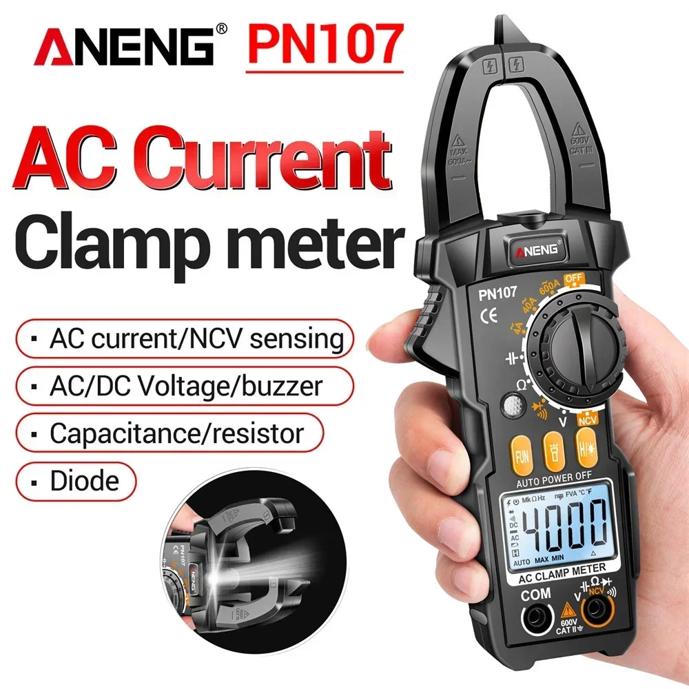 ANENG PN107 Clamp Meter Multimeter Digital AC Current Meter  600V AC Voltage True RMS 4000 Count Electrical Capacitance Ohm Test