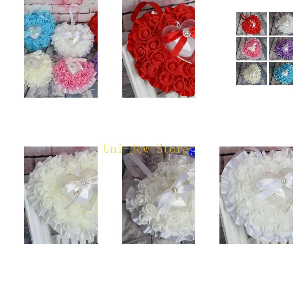 

40GB Heart Ring Box Storage Cushions Pillow Vintage Inspired Perfect for Engagement Bride Wedding Photography Pillow