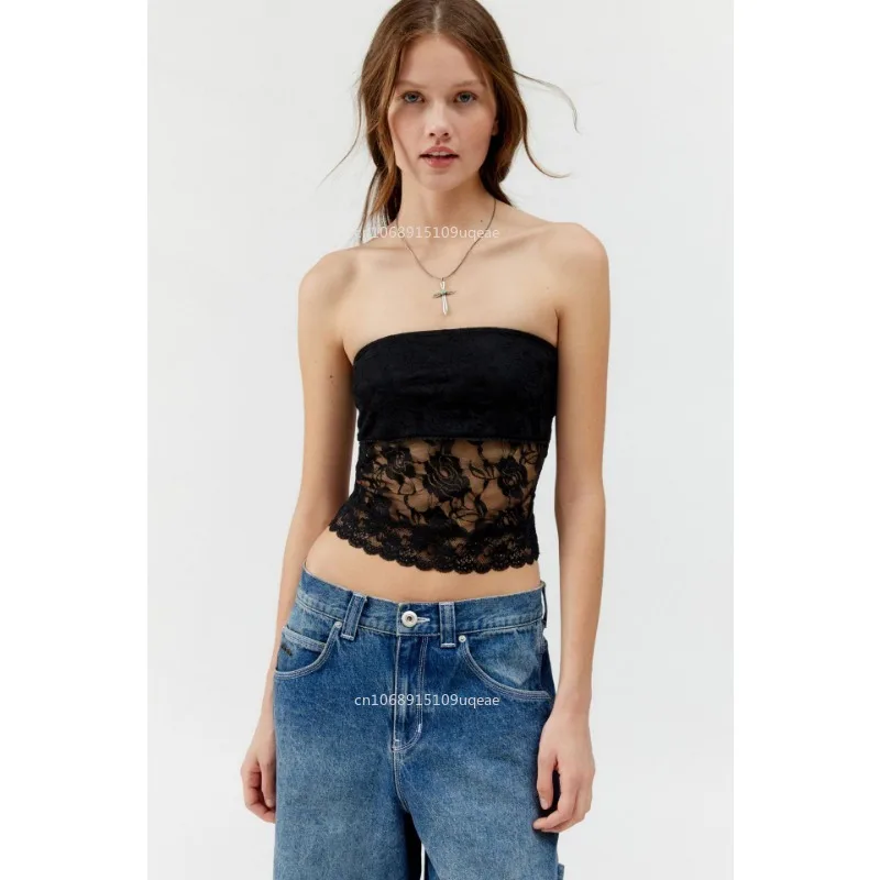 Boho Strand Vakantie Strapless Bloemen Kant Mouwloos Crop Tops Y2k Coquette Backless Slim Fit Vest Tees Strapless Top Corset