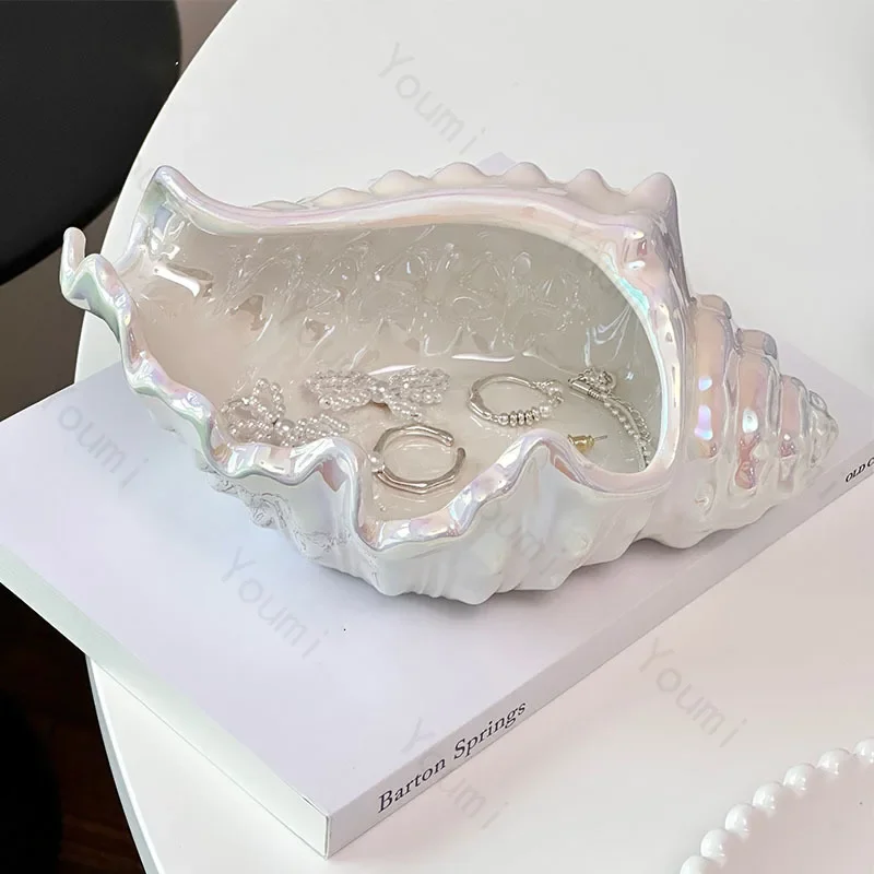 

Креативный керамический поднос с раковиной, легкий роскошный домашний декор, подносы, декоративный входной поднос для хранения ювелирных изделий, высококачественный органайзер, коробка