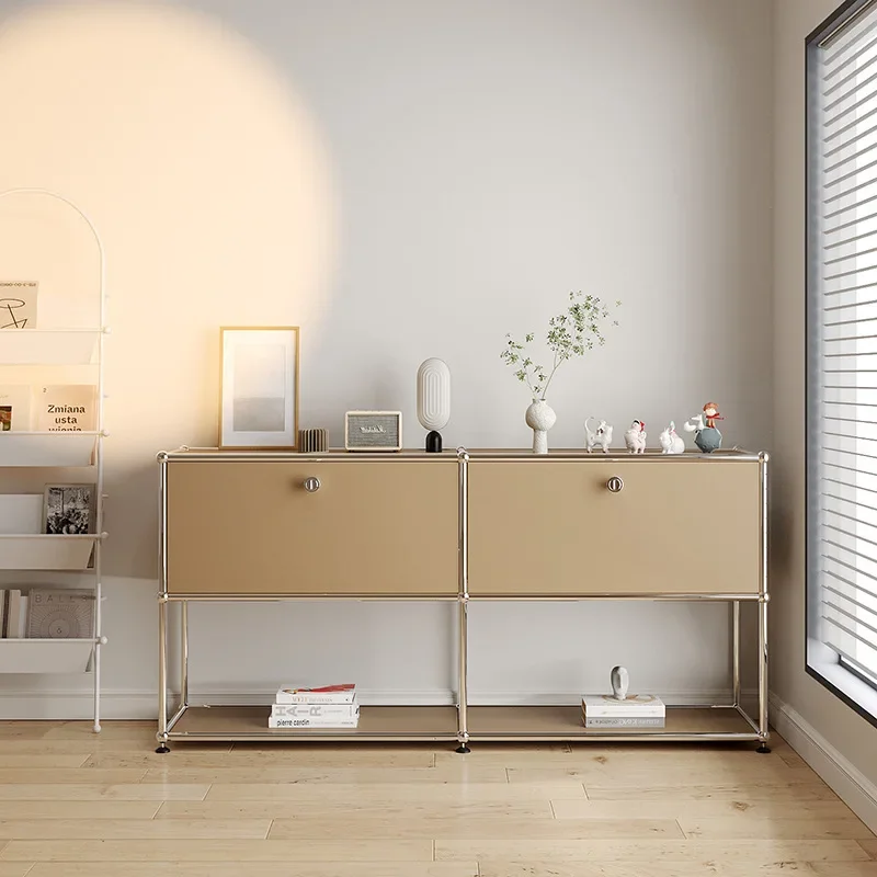 

Modern Living Room Cabinet Storage Sideboard Bedroom Large Drawer Stainless Steel Metal Framework Wood Storage Module TV Cabinet