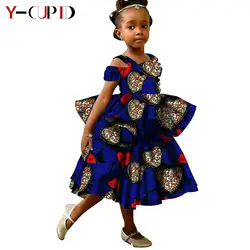 African Clothes for Kids Girls Ankara Print Double Layer Ruffles Dresses Bazin Riche Children Party Dresses Vestidos YS1940017