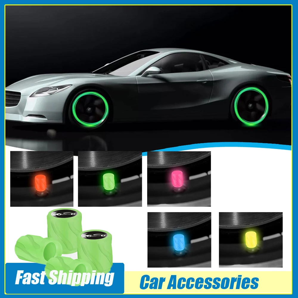

4 шт., клапан для автомобильных колес, светящаяся крышка, шток воздушного клапана для автомобильных шин, пылезащитный чехол, украшение для клапана обода автомобиля, мотоцикла, велосипеда