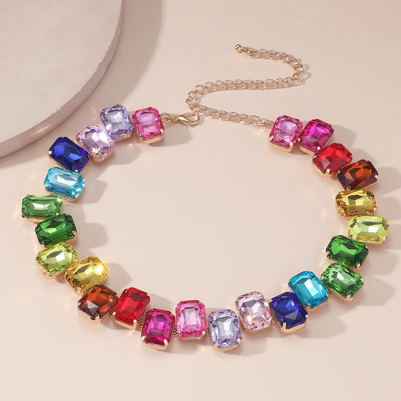 

Pink Diamond Crystal Nelace Faionable Dinner Dr Exaggerated Clavicle Chain Jewelry Accory for Women