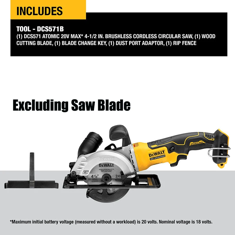 DEWALT DCS571 ATOMIC 20V MAX Circular Saw 4-1/2-Inch Lithium Electric Brushless Cutting Machine Woodworking Saw Tool Only