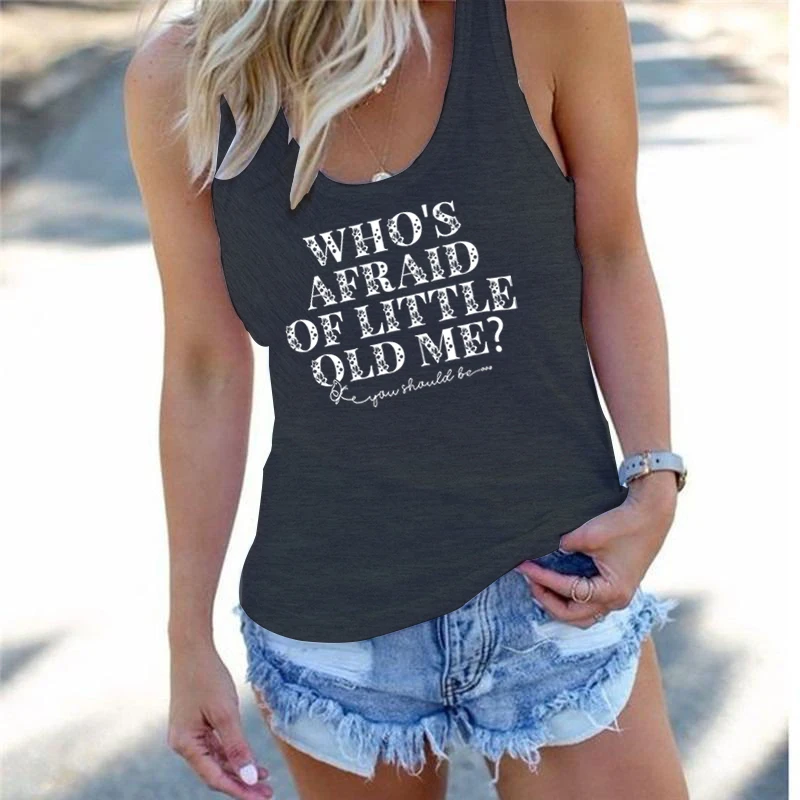 Who Afraid of Little Old Me Heart Print Funny Sleeveless Vests Harajuku Fashion Street Shirts Women's Sexy Suspenders Tank Tops