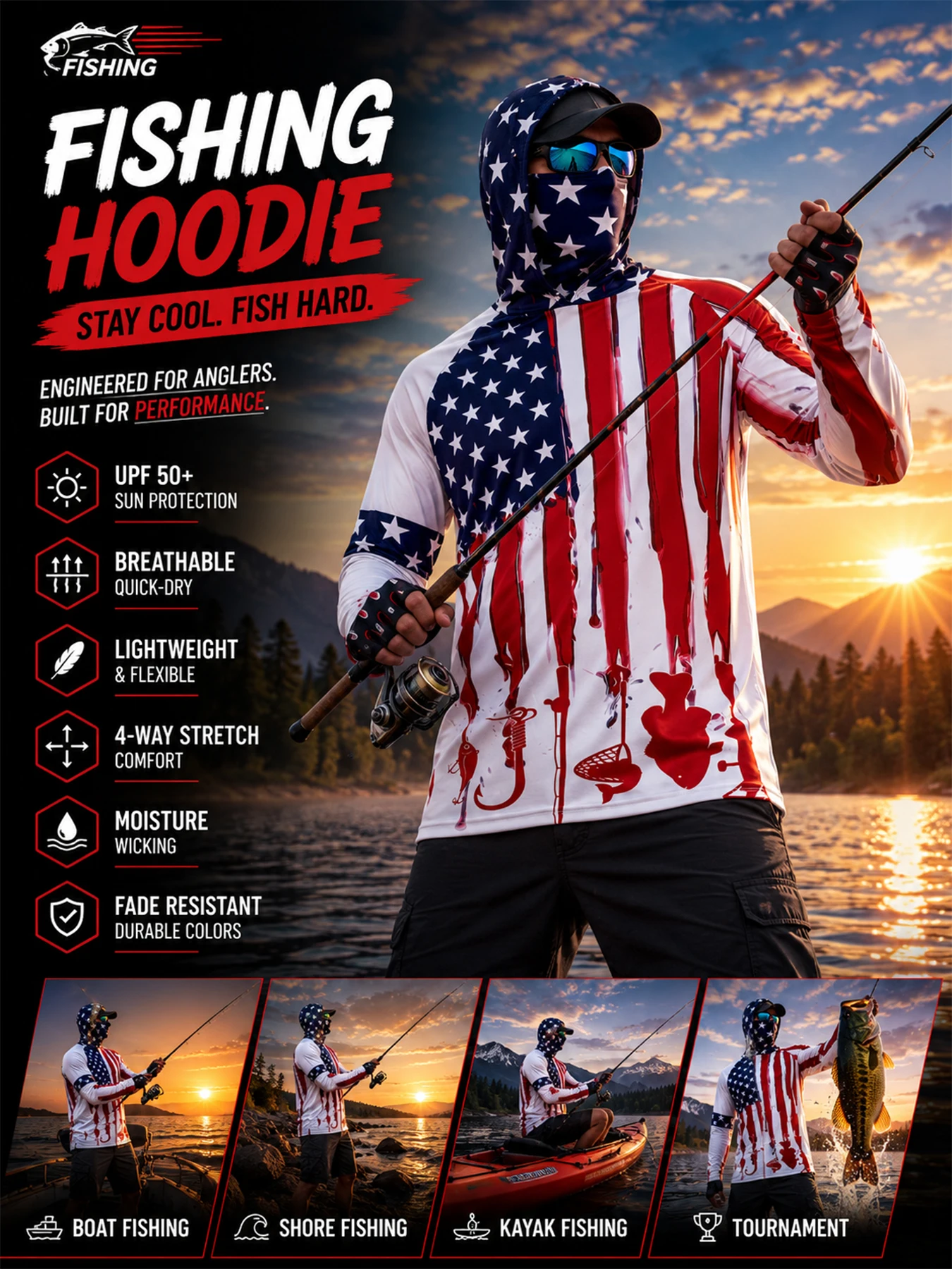 Fishing Hoodie Anti-UV Sunscreen Sun Protection Clothes Fish
