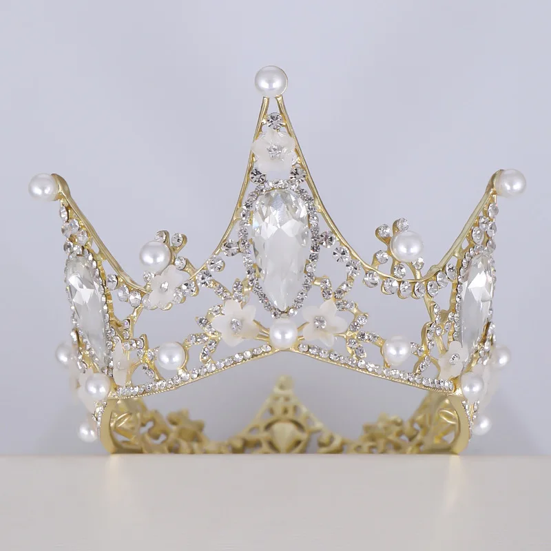 Crystal Pearl Round Crown Tiara Rhinestone Prom Diadem Crown For Women Bridal Wedding Hair Accessories Jewelry Crown Tiara Gift
