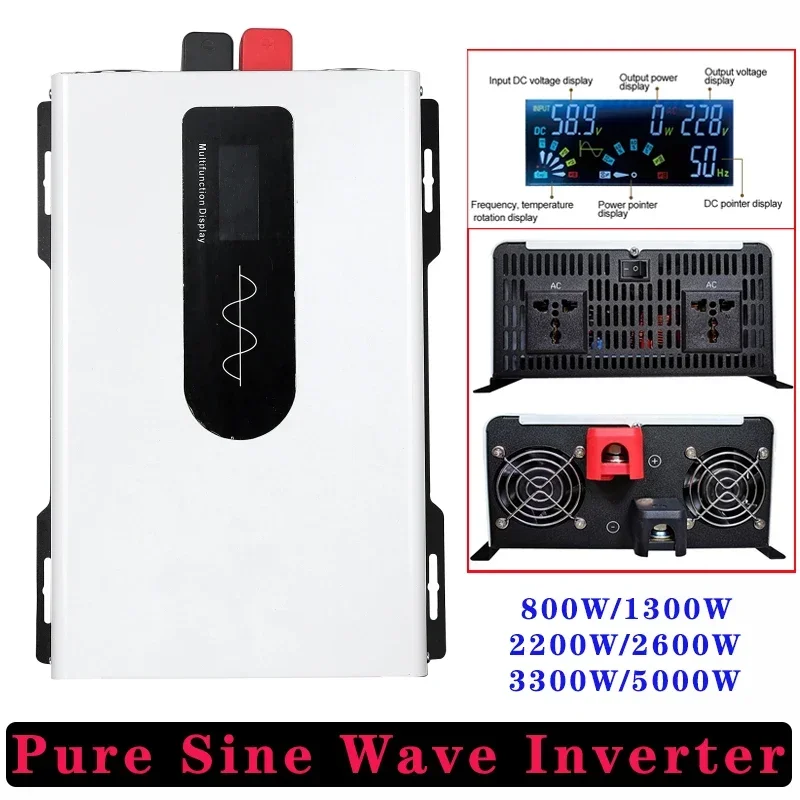 

2200W Pure Sine Wave Inverter 12V-96V to 220V 50Hz 60Hz High Power LED Converter Car Solar Energy Inversor Voltage Transformer