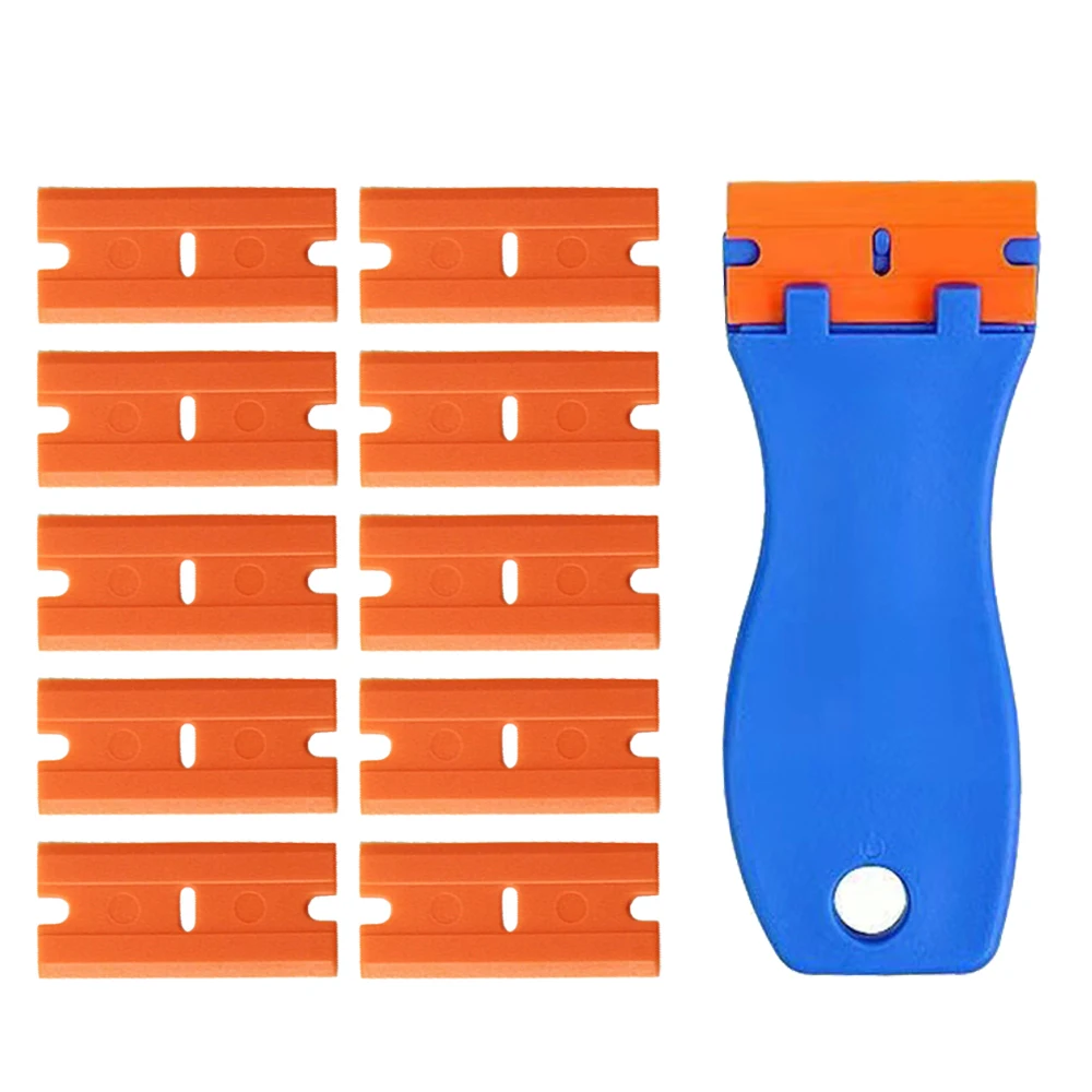 

Plastic Razor Blade Scraper Set with 10 Extra Blades Window Wiper Tool Glass Cleaner for Scraping Labels Stickers E17+10P