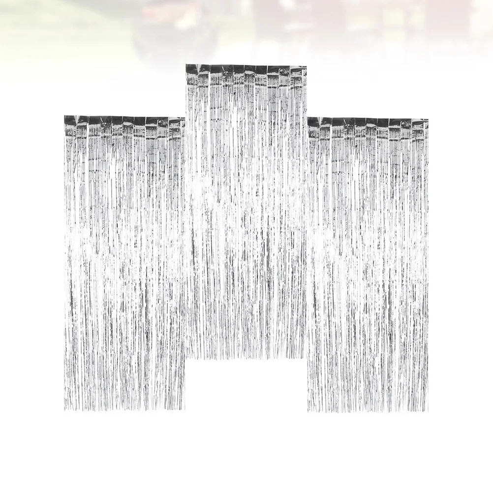 

3Pcs Background Wall Decoration Silver Tassel Thickened Festival Birthday Party Stage Wall Decor