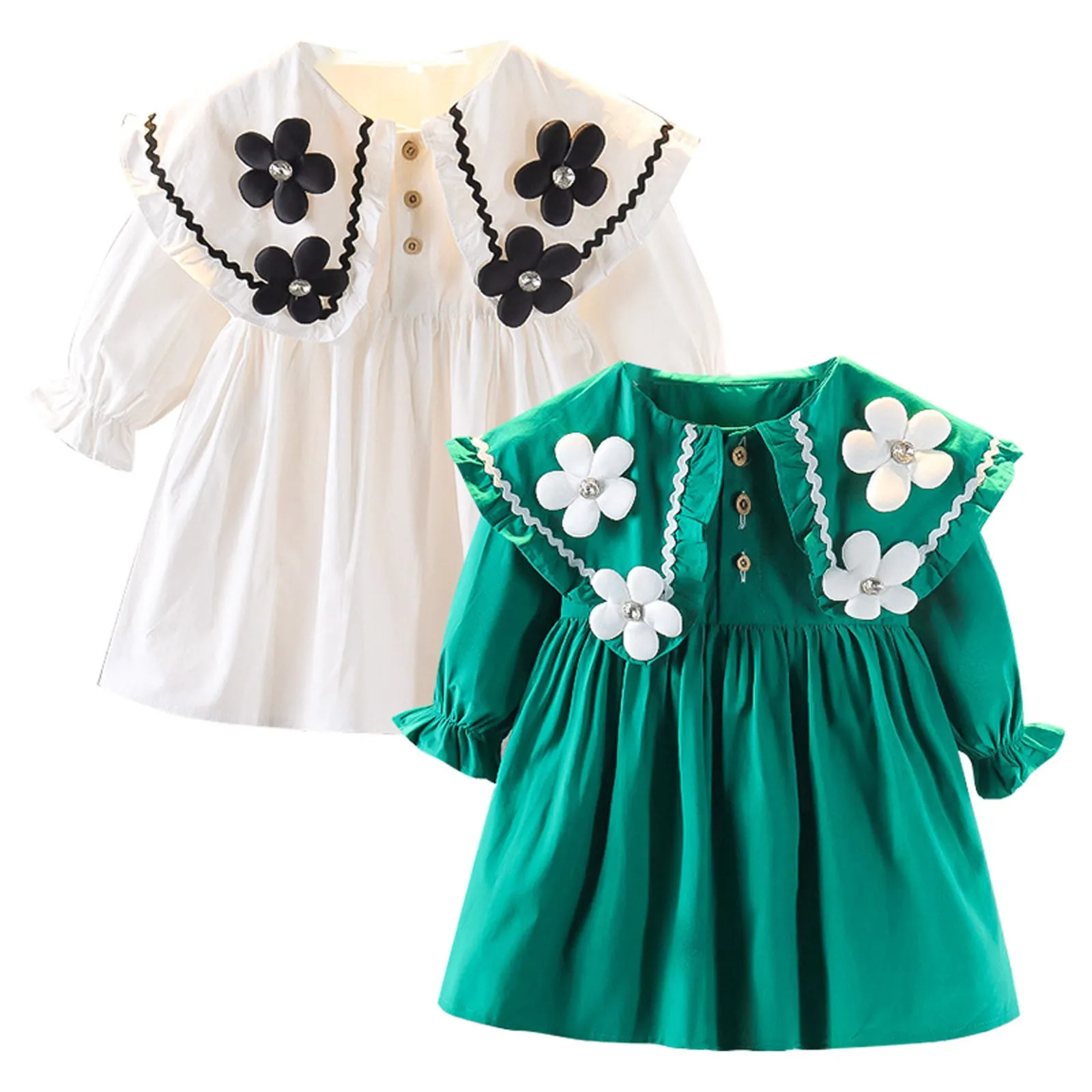 New Born Baby Girls Dress Spring Summer Clothes Doll Collar Long Sleeve Dresses for 0-4 Year Baby Birthday Girls Clothing Dress