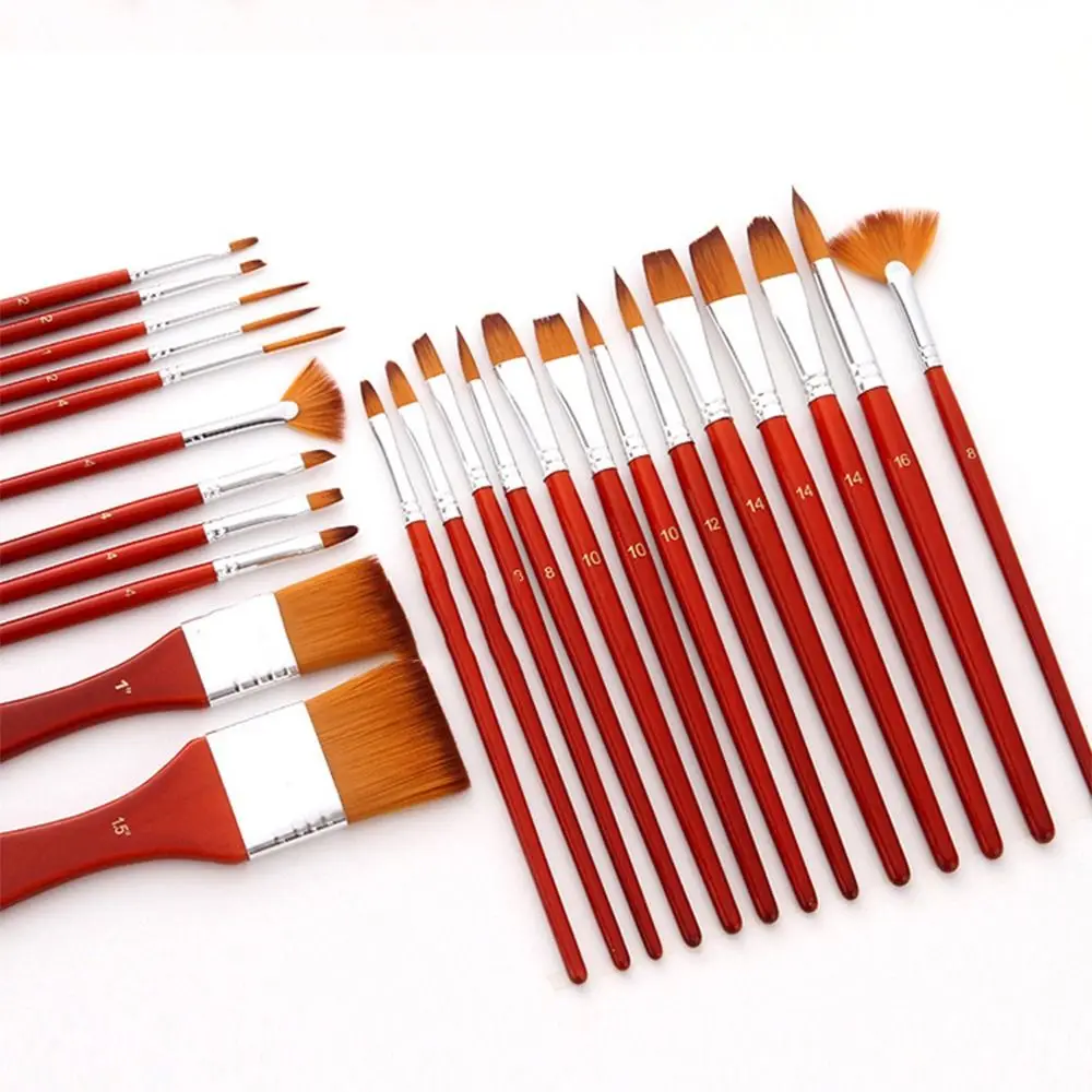 

24pcs/set Wooden Handles Acrylic Paint Brushes Set Colorful Nylon Hair Oil Painting Brush with Cloth Roll Case Durable