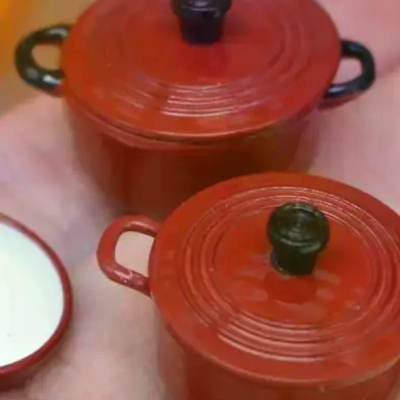 Alloy Enamel Miniature Cooking Set; 3pcs Dollhouse Cookware for 1:12 Scale Game