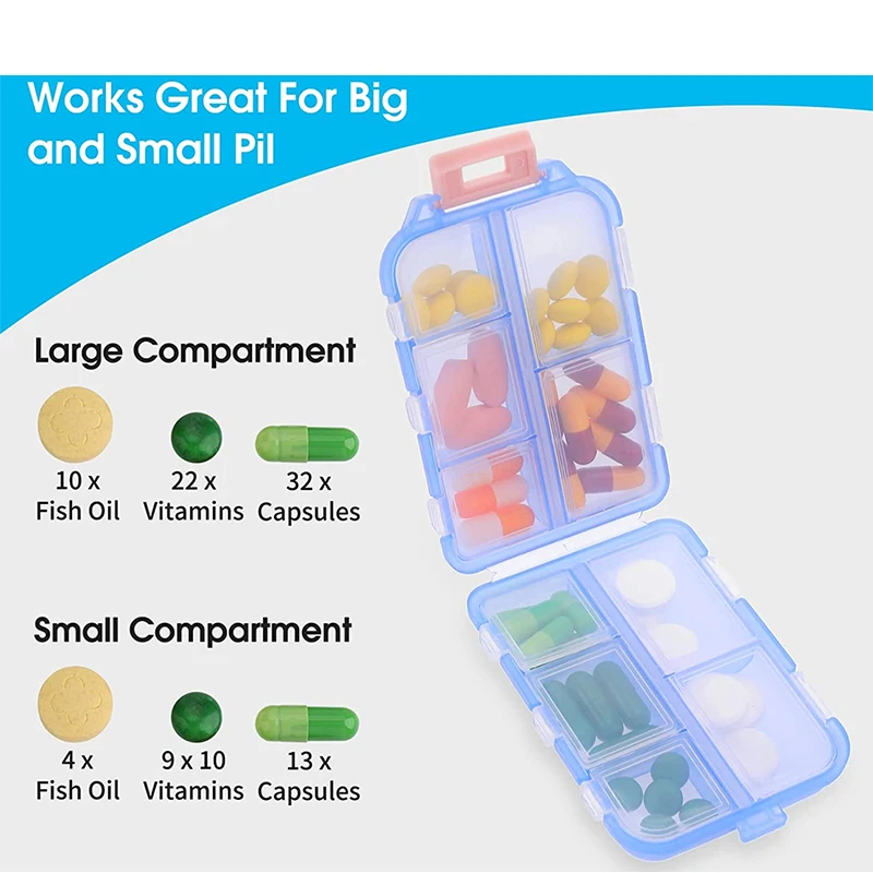 1Pcs Pill Case Portable Small Weekly Travel Pill Organizer Portable Pocket Pill Box Dispenser for Purse Vitamin Fish Oil