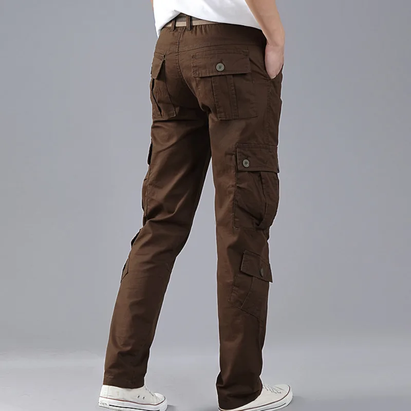 Four season men's outdoor sports workwear pants, loose and versatile, multi pocket straight leg solid color casual pants