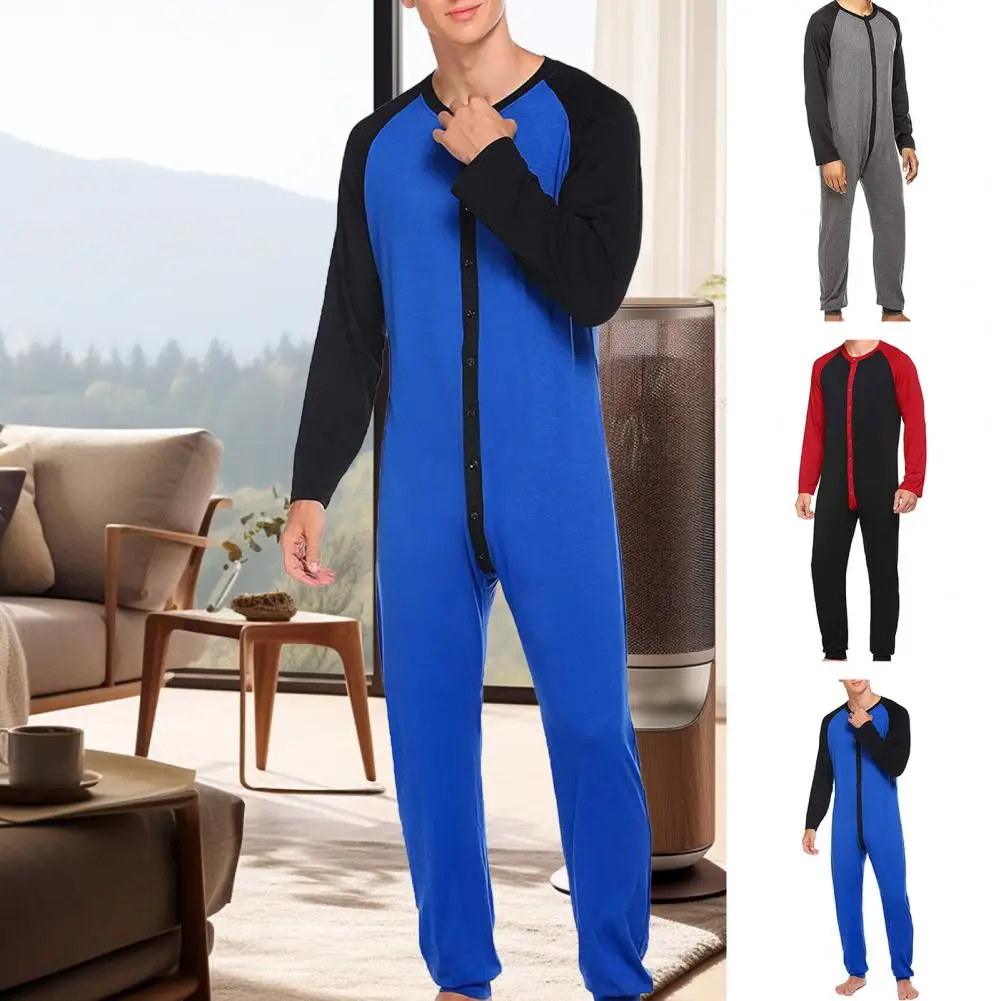 Мужские пижамы на пуговицах, уютные мужские цельные пижамы с застежкой спереди на пуговицах, одежда для сна с длинными рукавами, комбинезон для теплая домашняя одежда Ab