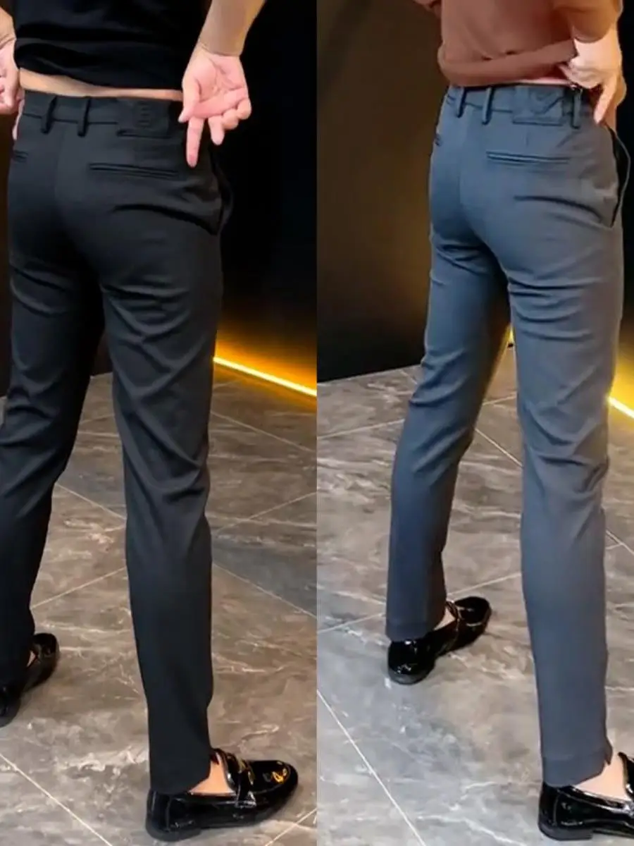 

Мужские повседневные брюки прямого кроя, однотонные, универсальные, облегающие, весенне-осенние, модные, высококачественные, с разрезами, прямые брюки-трубы