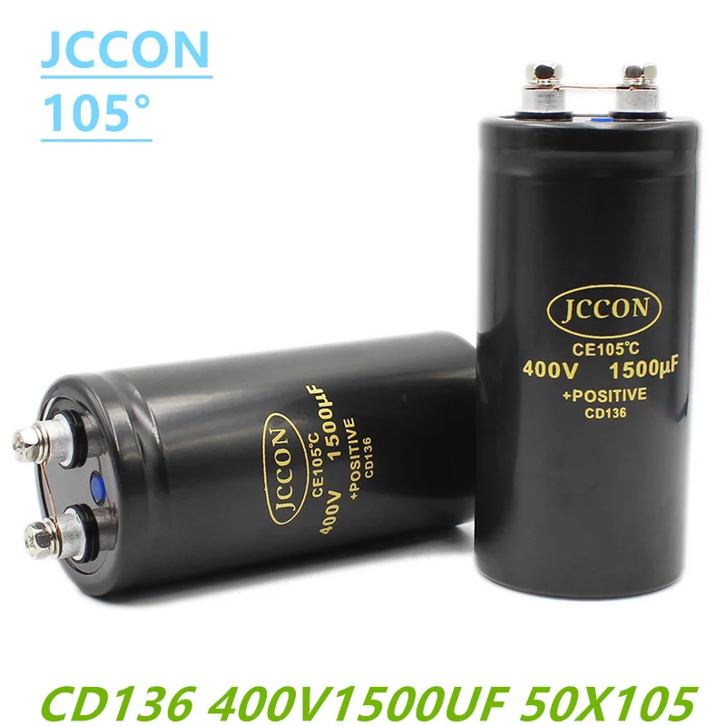 JCCON 400V1500UF MFD Aluminum Bolt screw Audio Filtering Electrolytic Capacitor 105 ℃ 50x105mm CD136 Inverter Elevator Capacitor