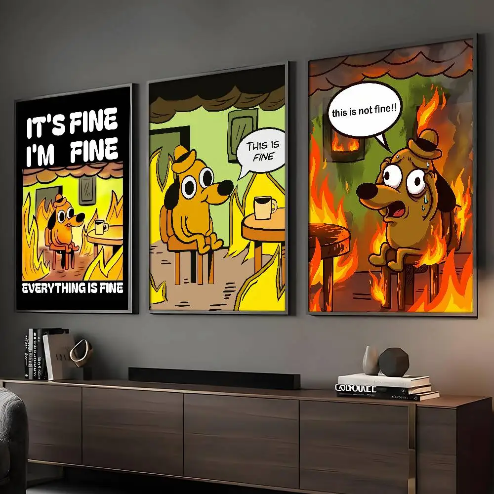 Lustiges „This Is Fine“-Meme-Poster, HD-Poster, für Zuhause, Zimmer, Bar, Café, Dekoration, Wandkunst, Gemälde, Bild