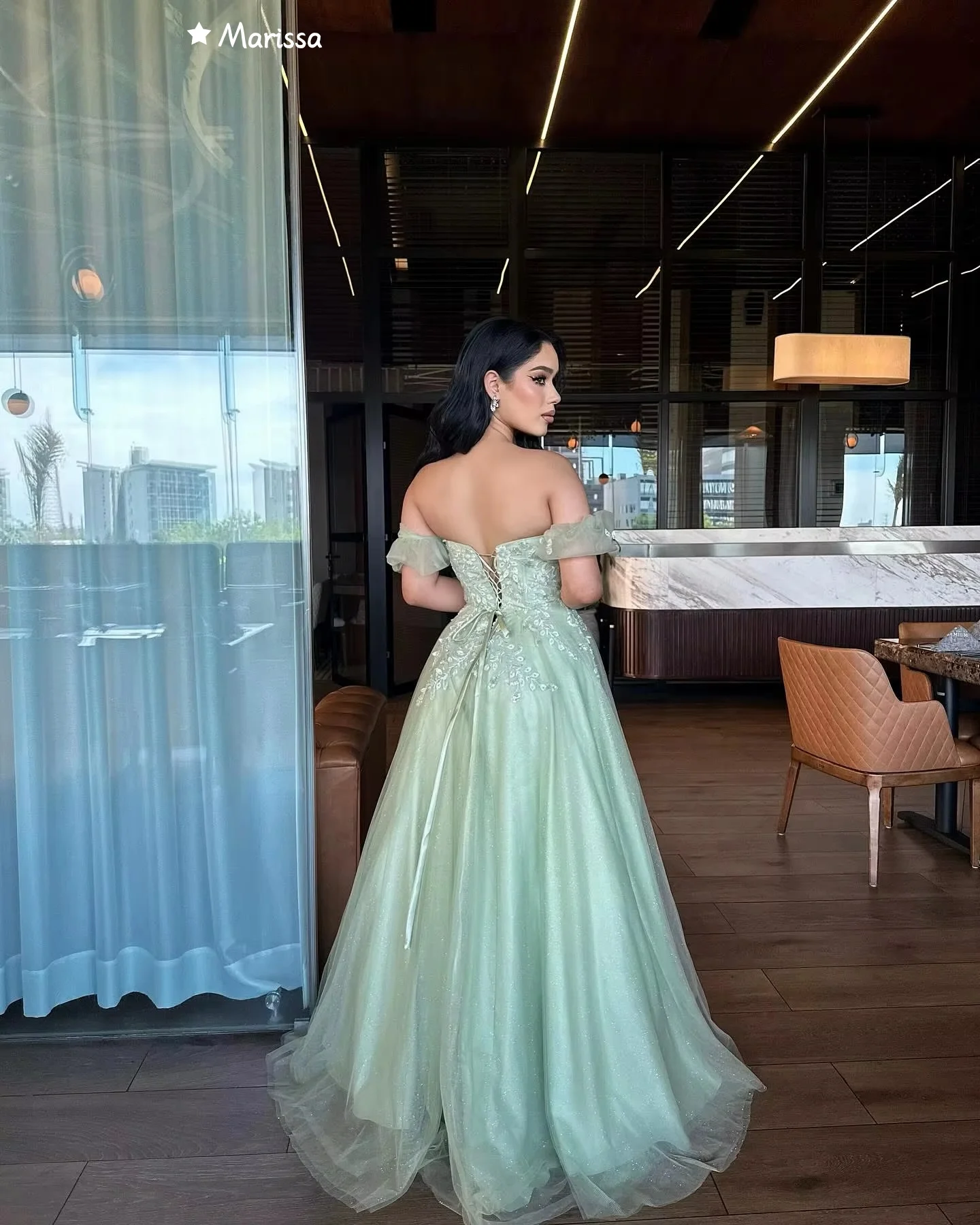 Женское вечернее платье Marissa, женское вечернее платье трапециевидной формы с кружевным принтом для свадьбы, элегантные вечерние платья на заказ, 2025 г., с открытыми плечами