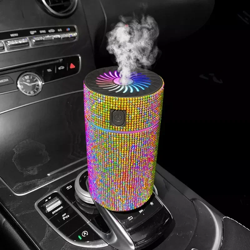 Luxury Diamond Car Diffuser Humidifier with LED Light Auto Air Purifier Aromatherapy Diffuser Air Freshener Car Accessories