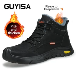 GUYISA  Man's  Winter Safety Shoes For Work Waterproof Keep Warm Anti slip Comfortable Black Size 37-45