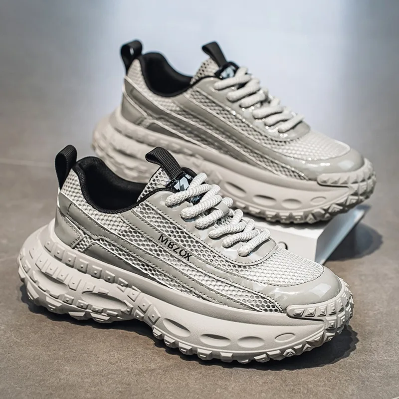 Breathable Mesh Men Shoes Fashion Thick Sole Male Clunky Sneakers New Wear It Outside Trainers Height Increasing Platform Shoes