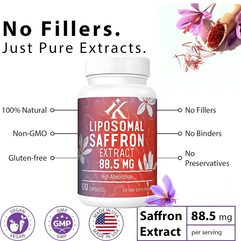 

Liposomal saffron supplement 100% pure saffron extract 88.5 mg, better bioavailability