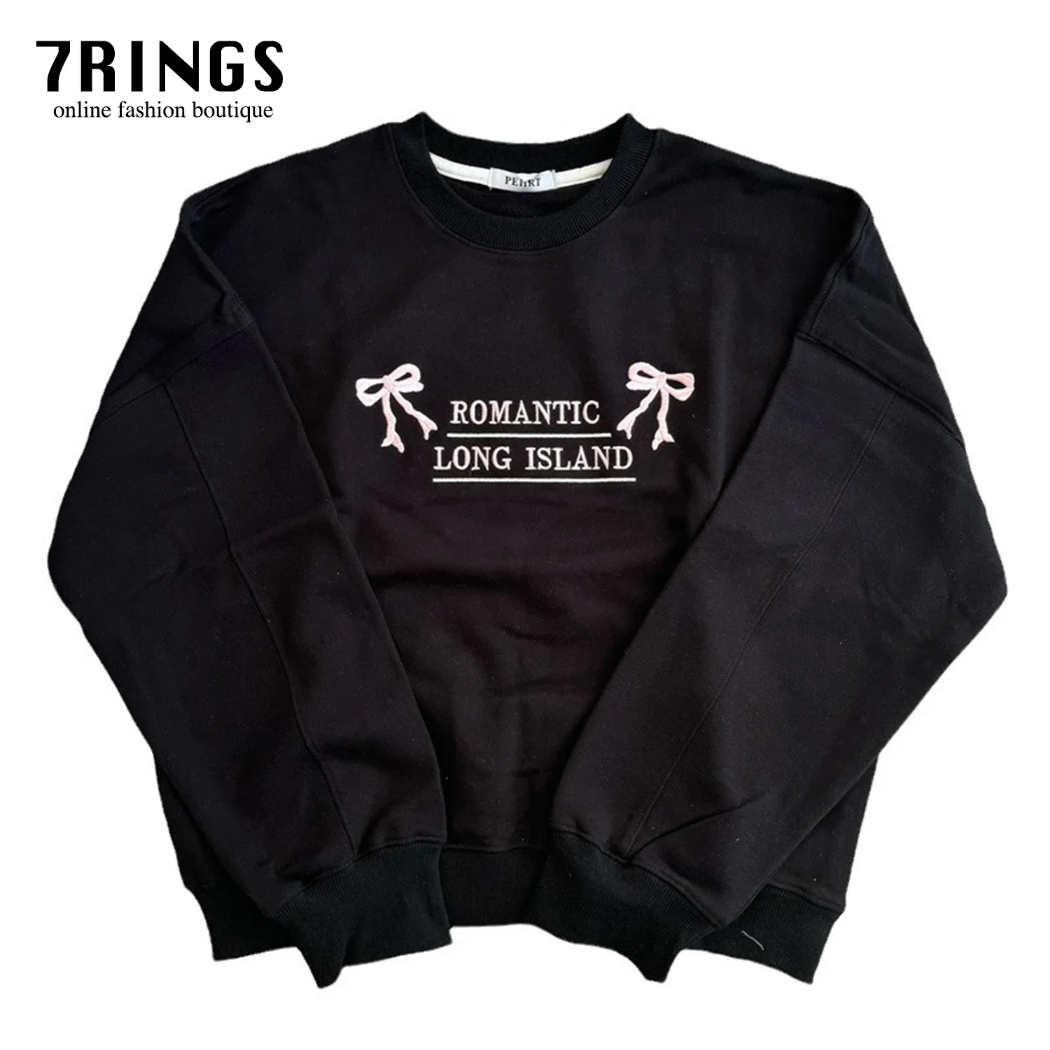 7rings 2024 Winter Vintage Style Lazy Vibe Bow Tie Embroidery Sweatshirt for Women Loose Fit Long Sleeves Pullover for Female