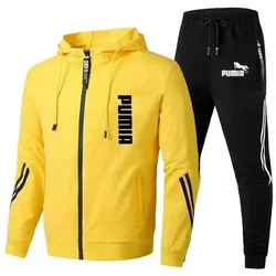 Men's autumn and winter sports long sleeved sportswear set, fashionable jacket and sweatpants, daily men's printed wool sweater