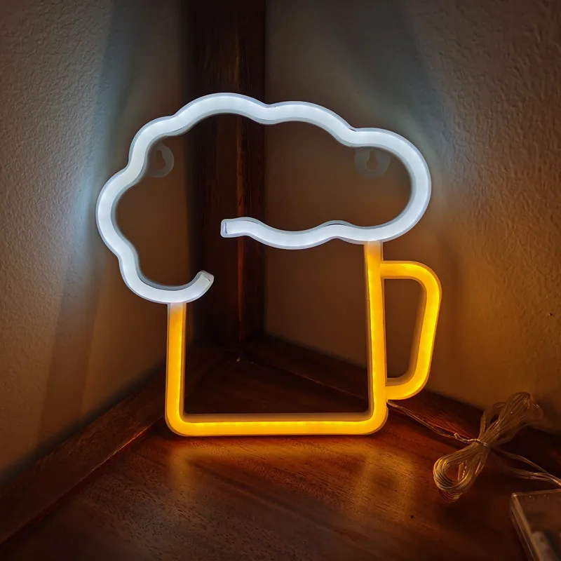 LED Beer Glass Neon Light Glowing Festival Decoration Desktop Atmosphere Neon Lamp KTV Bar Home Party Decor Adult Kid Gift