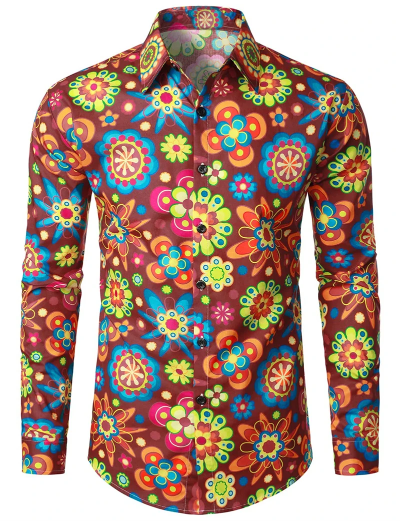 الرجعية 70s الأزهار قميص للرجال النساء الموضة الفاخرة قمصان طويلة الأكمام التلبيب زر الخريف بلايز Y2k الرجال قميص هاواي صيفي بلوزة
